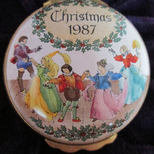 Christmas Deck the Halls Enamel Box, Vintage Halcyon Days with Display Box